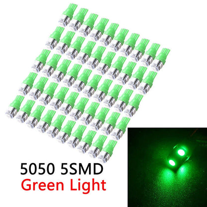 50PCS Green T10 Wedge 5050 5SMD LED Interior Light Bulbs for Vehicles
