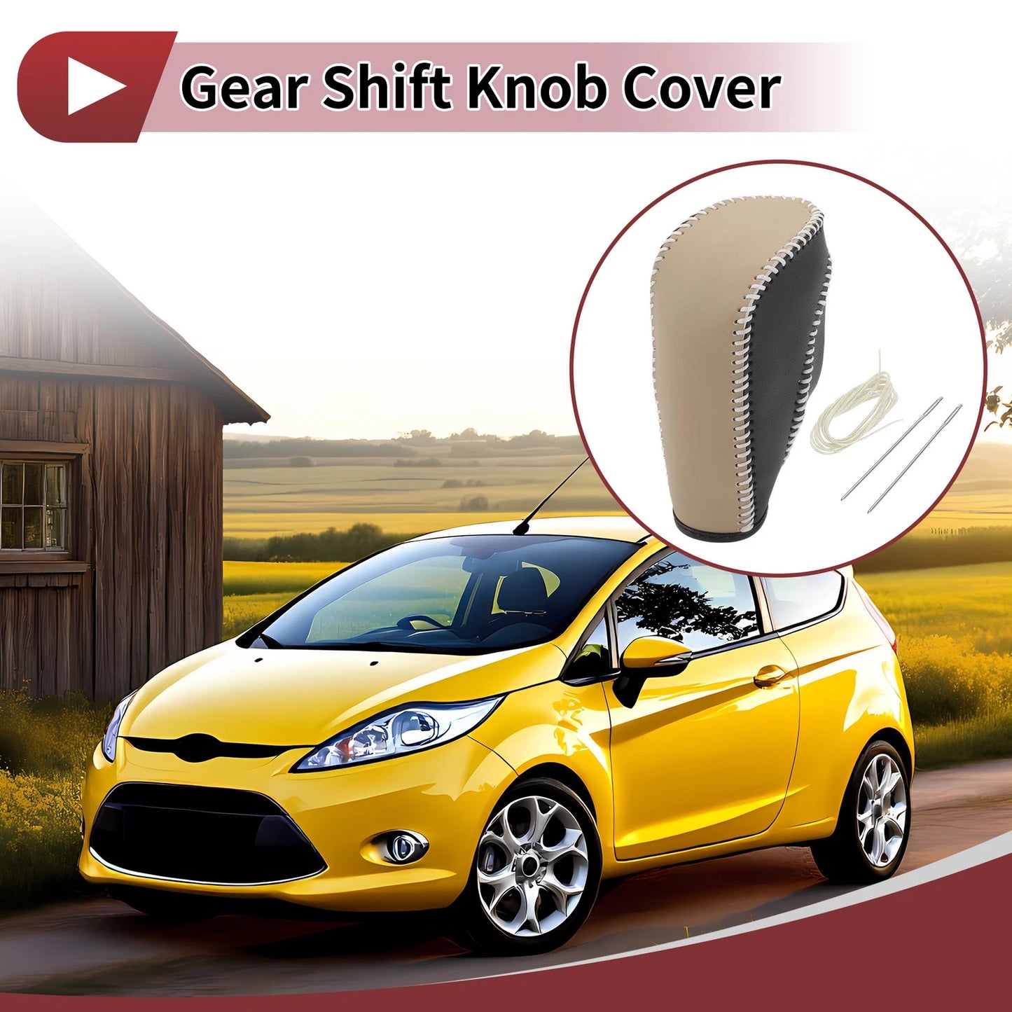 Car Gear Shift Knob Cover for Ford Fiesta (2011-2019) - Beige Faux Leather