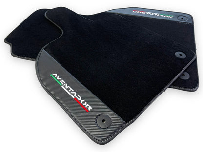 Black Floor Mats for Lamborghini Aventador 2012-2022 with Carbon Fiber Leather