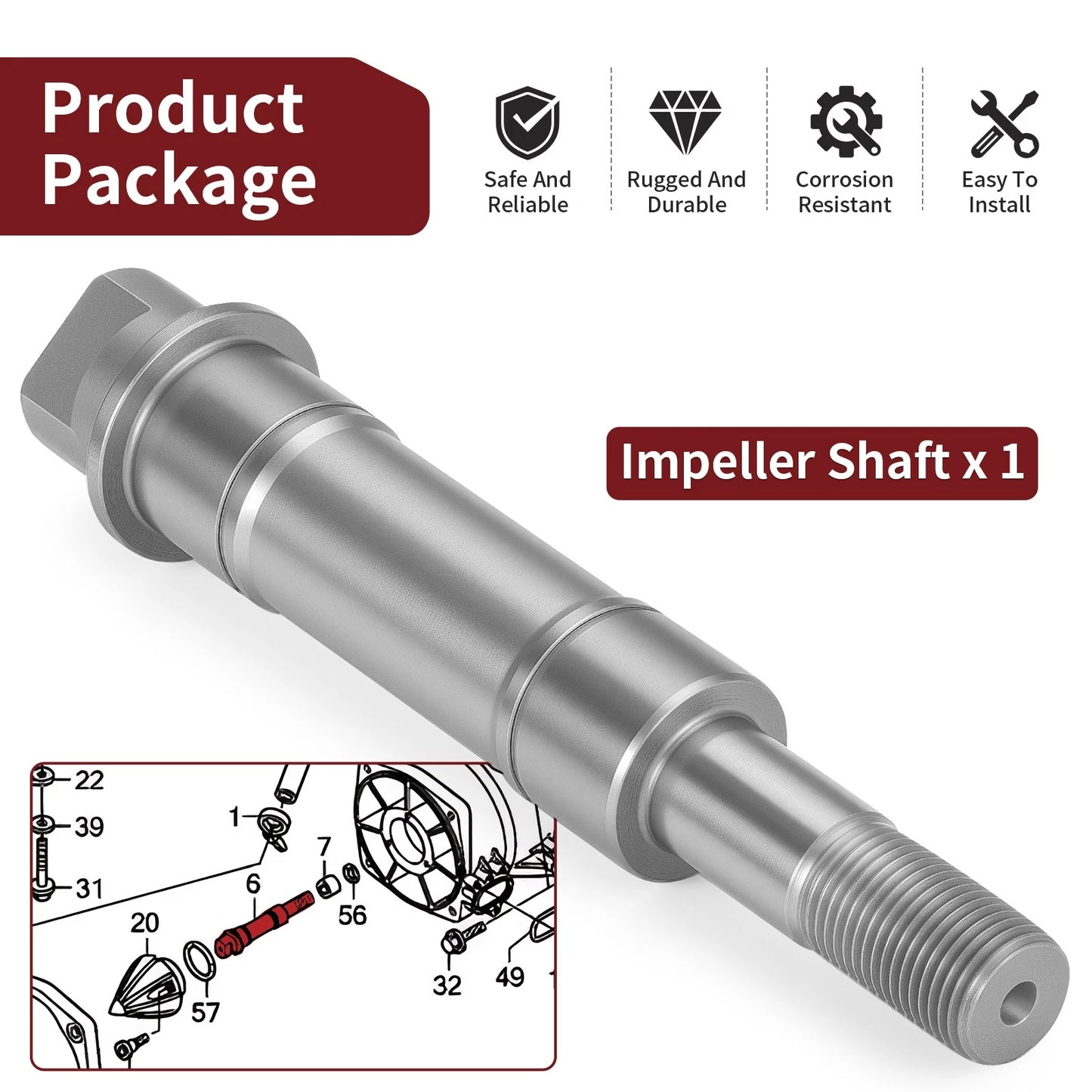 IMPELLER SHAFT for HONDA F12, F12X, R12, R12X AQUATRAX (2002–2007)