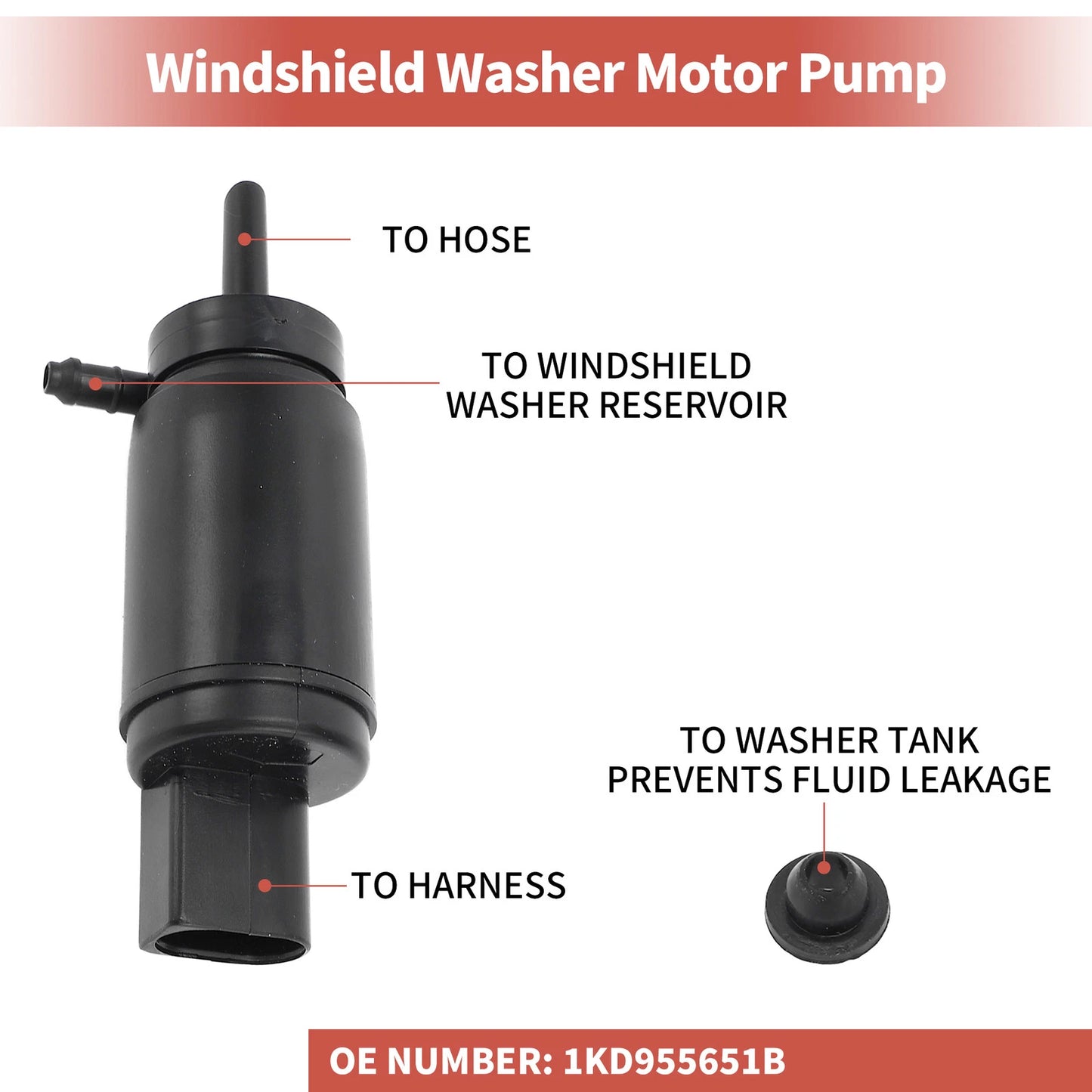 Windshield Washer Pump w/Grommet for Audi A6