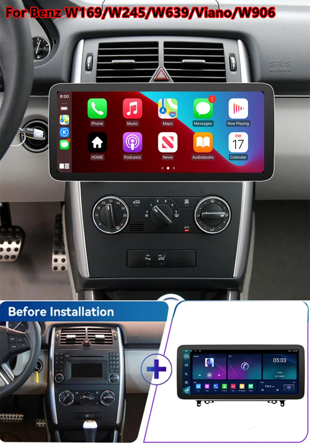 12.3" Android GPS Stereo Radio for Benz W169 W245 W639 W906 (2006-2023)