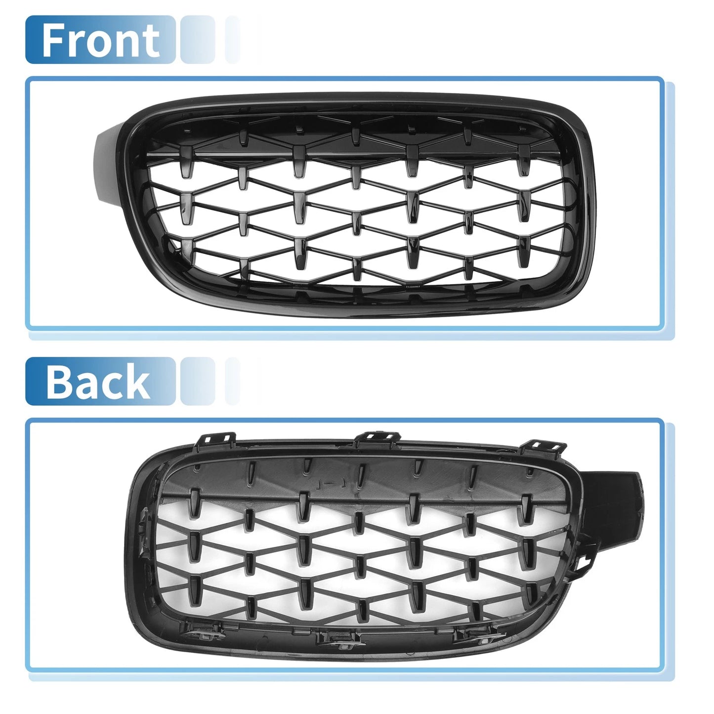 Front Hood Bumper Grille for BMW 3 Series F30 2013-2018 Black 2 x Grilles