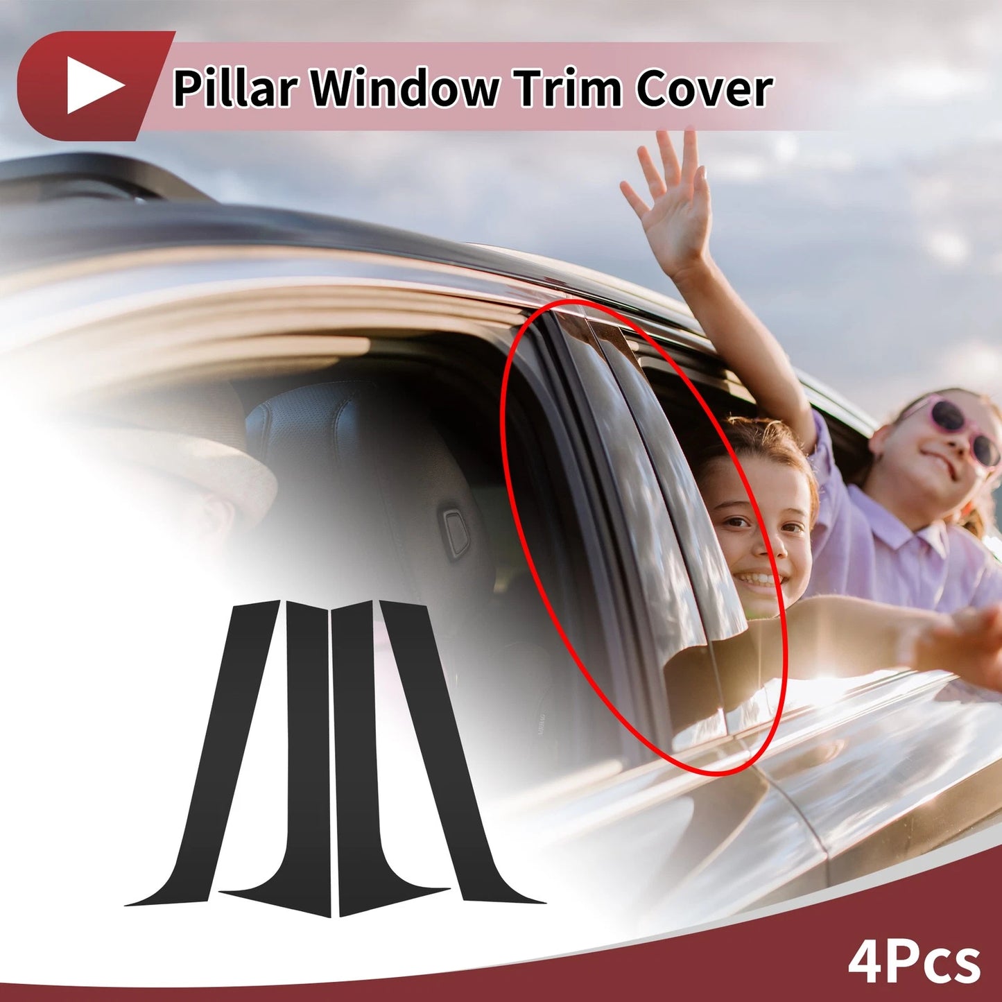 Black Front Left Right Door Pillar Window Trim for Peugeot 206 (2004-2010) 4 Pcs