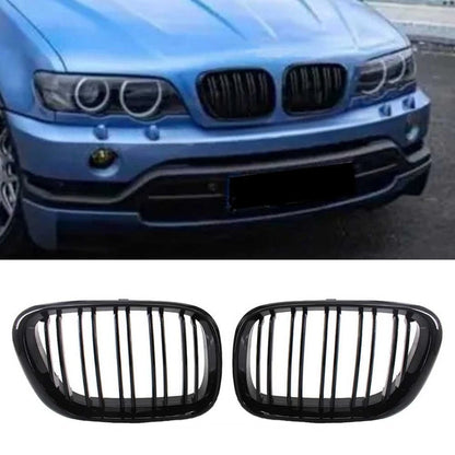 Gloss Black Dual Slat Bumper Grille Kidney Grill for BMW X5 (2000–2006)