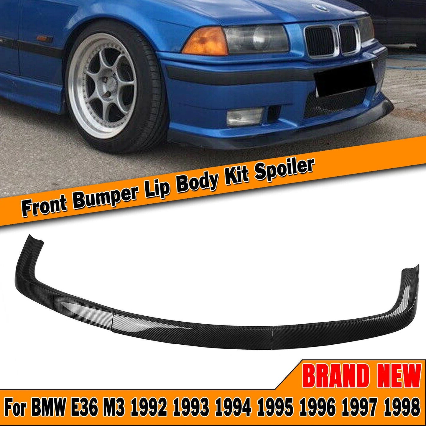3 x Carbon Look Front Bumper Splitters for BMW E36 M3 (1992-1998)