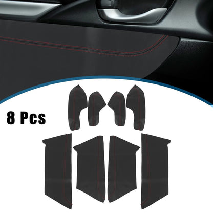 8 Pcs Door Panel Armrest Covers for Honda Civic (2016-2020) Black Red Line