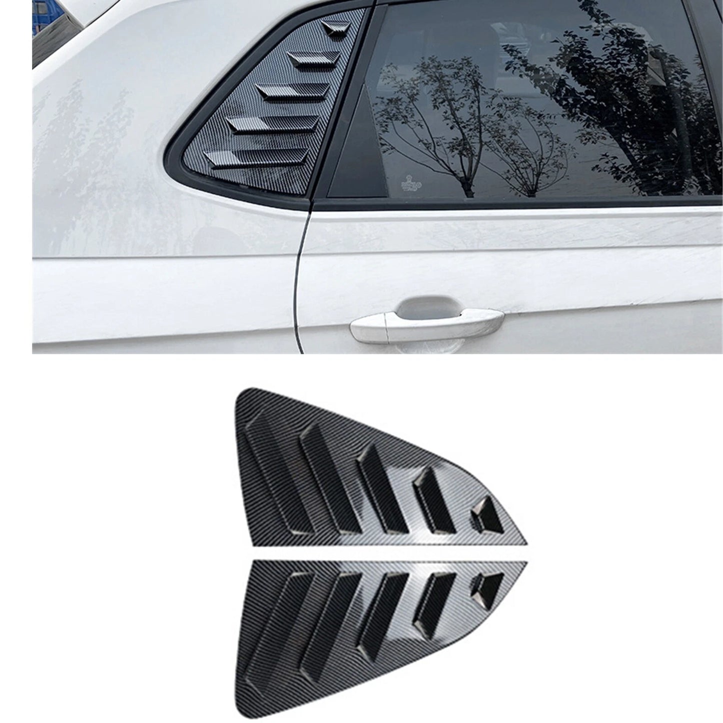 2 x Carbon Style Rear Side Window Louvers for VW Polo (2017-2023)