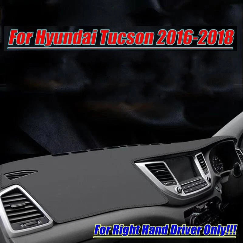 RHD Black Leather Dash Cover Protector Mat for Hyundai Tucson (2016–2018)