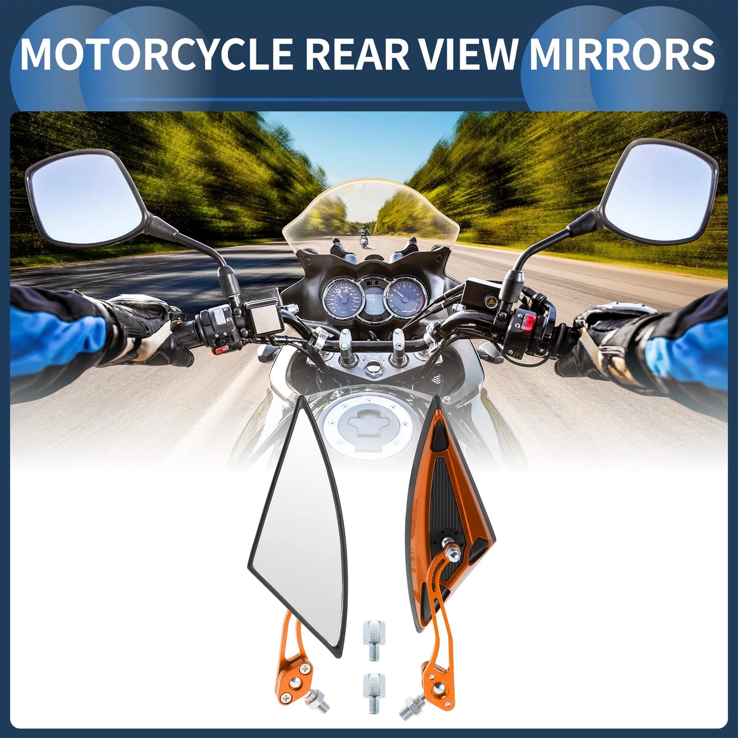 2x M8/M10 Rear View Mirror Handlebar Mirrors Orange Aluminum for Motorcycle