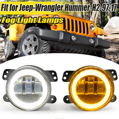 4" Round LED Fog Light Halo Driving Lamp Assembly for Jeep Wrangler JK TJ LJ
