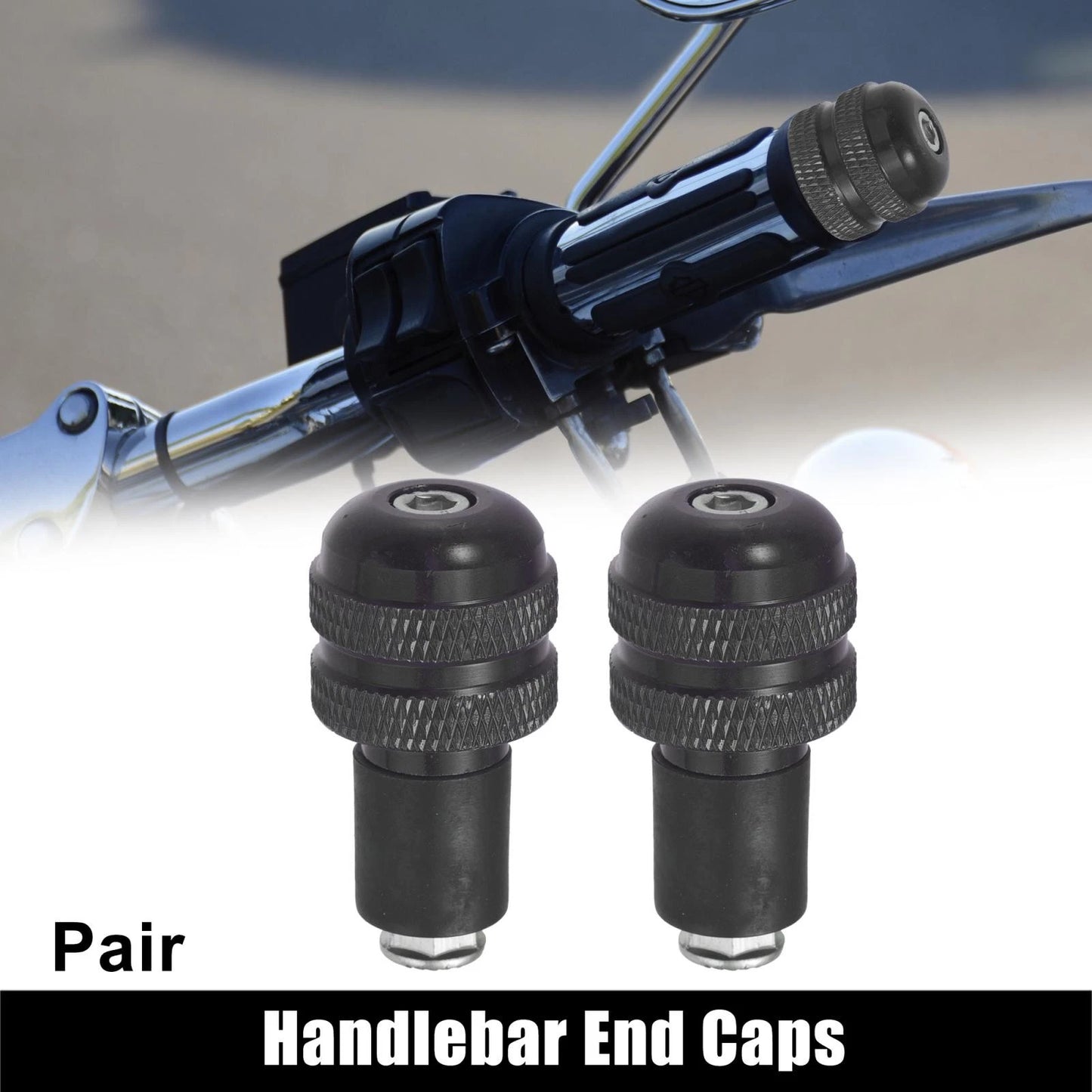 Pair 7/8" 22mm Black Handlebar End Grips Bar Ends for Motorcycle
