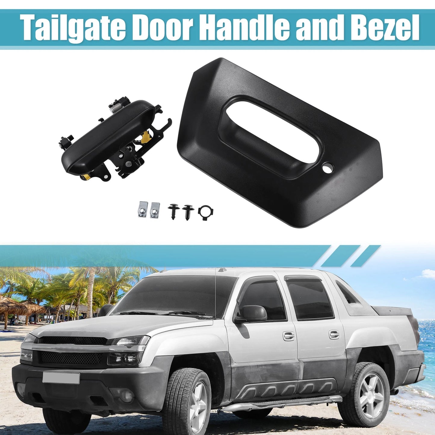 1 Set Tailgate Door Handle and Bezel for Chevy Avalanche 1500 2500 (2002-2006)