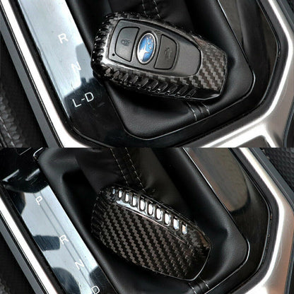 Black Carbon Fiber Key Case Cover for Subaru Legacy XV Forester (2010-2023)