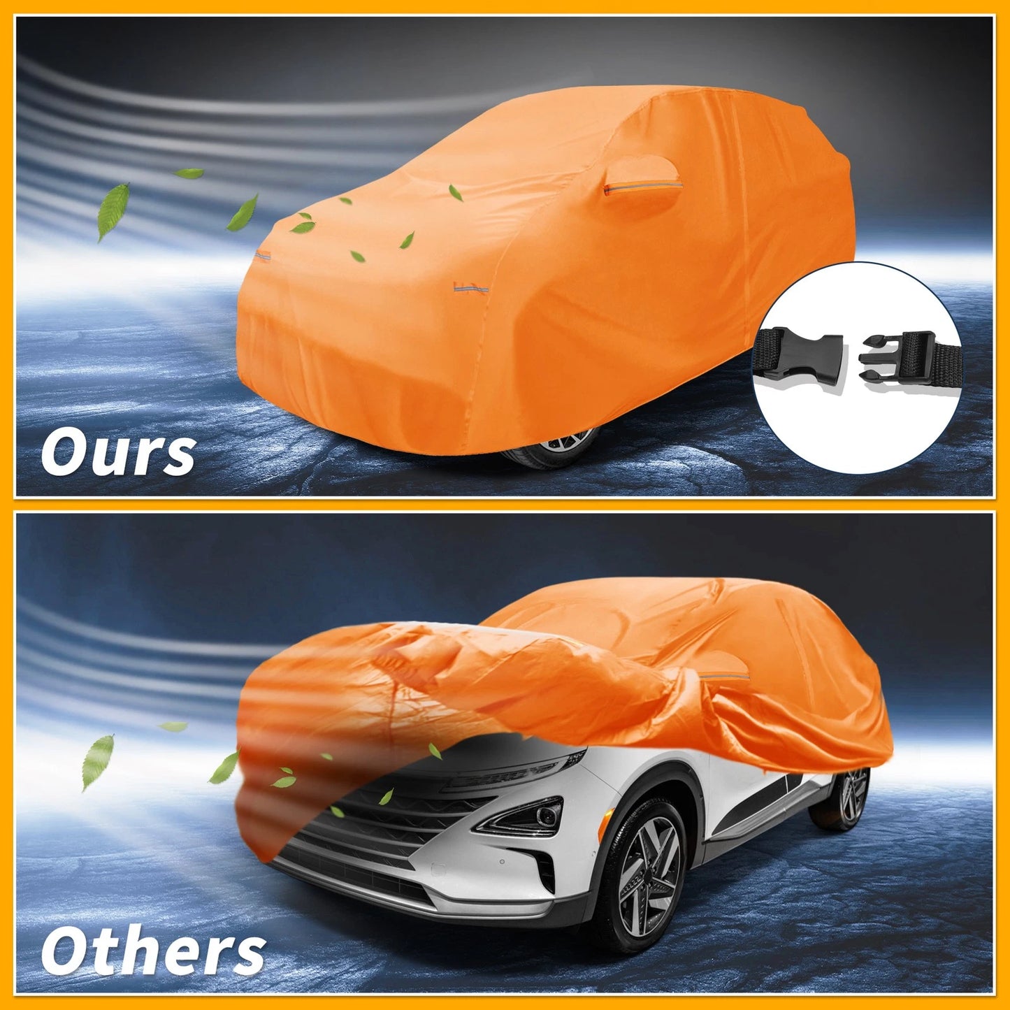 Waterproof All Weather Car Cover for Hyundai Nexo (2019-2023) - Orange 210D-PU