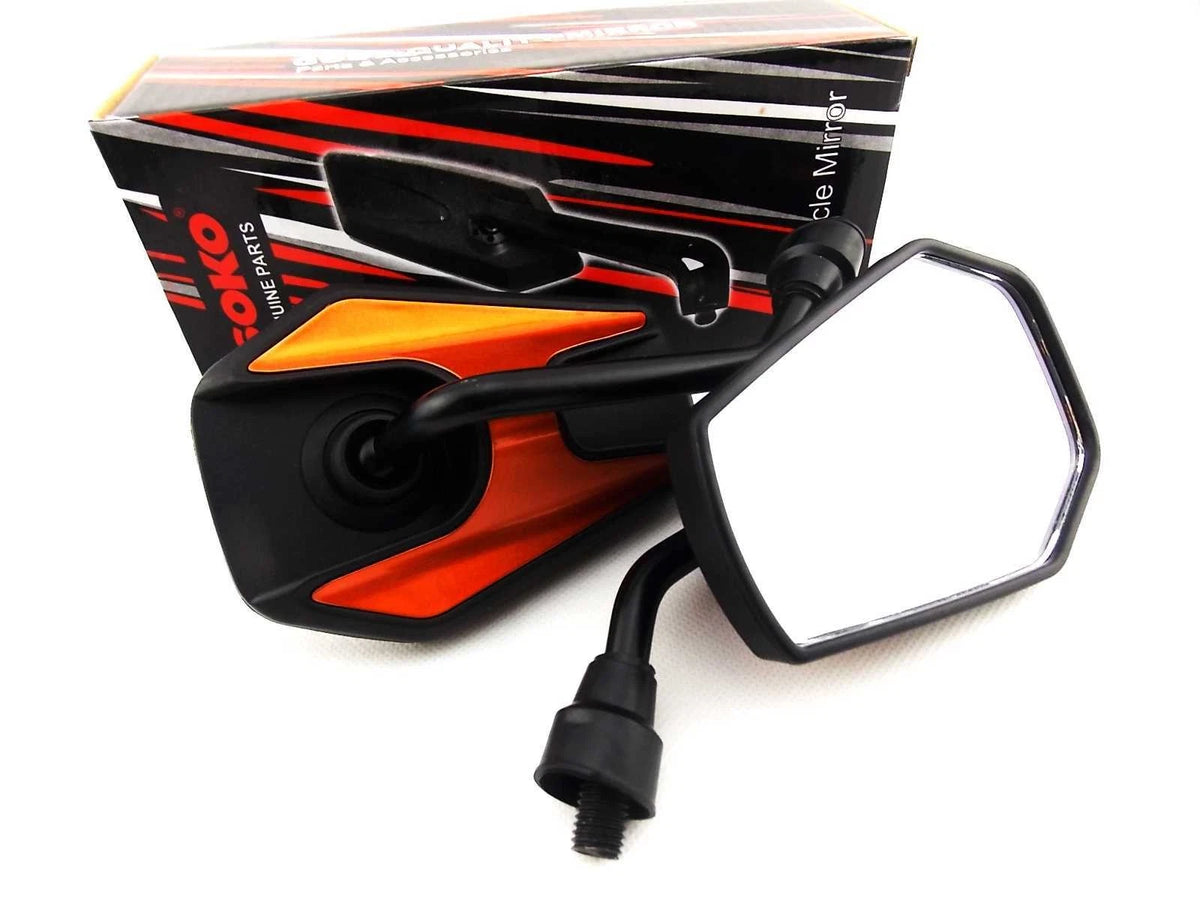 Black Orange Hex Soko Mirrors for Kawasaki W3 650SS (1973-1974)