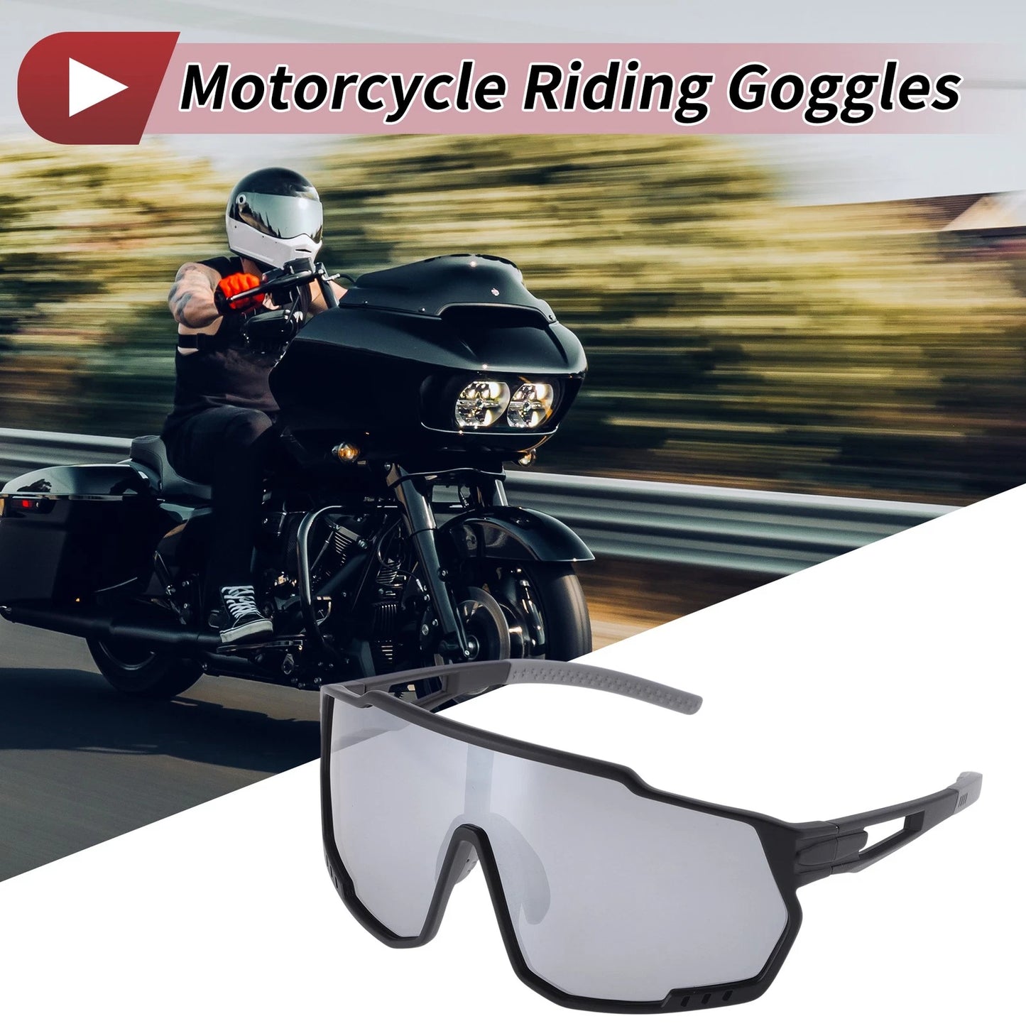 Motorcycle Riding Goggles Black Frame Gray Lens PC Sunglasses for Motorcycle
