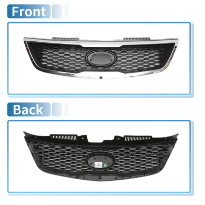 Front Upper Bumper Grille for Kia Forte (2010-2013) Black Chrome Silver Tone