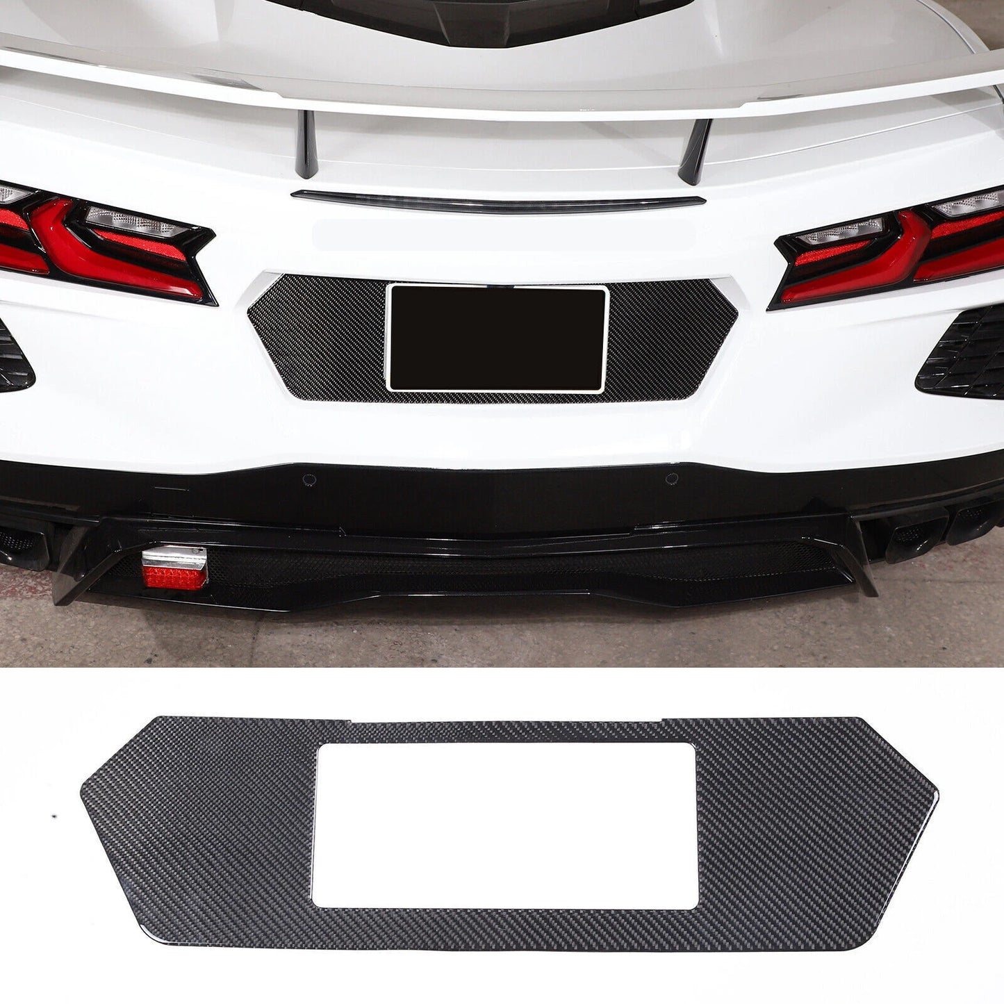 Carbon Fiber Rear License Plate Frame Trim for Corvette C8 (2020-2024)
