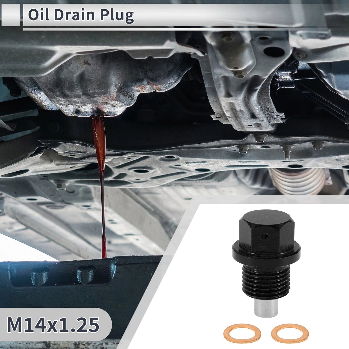 M14x1.25 Engine Oil Drain Plug with Gasket Black for Car Motorcycle Boat
