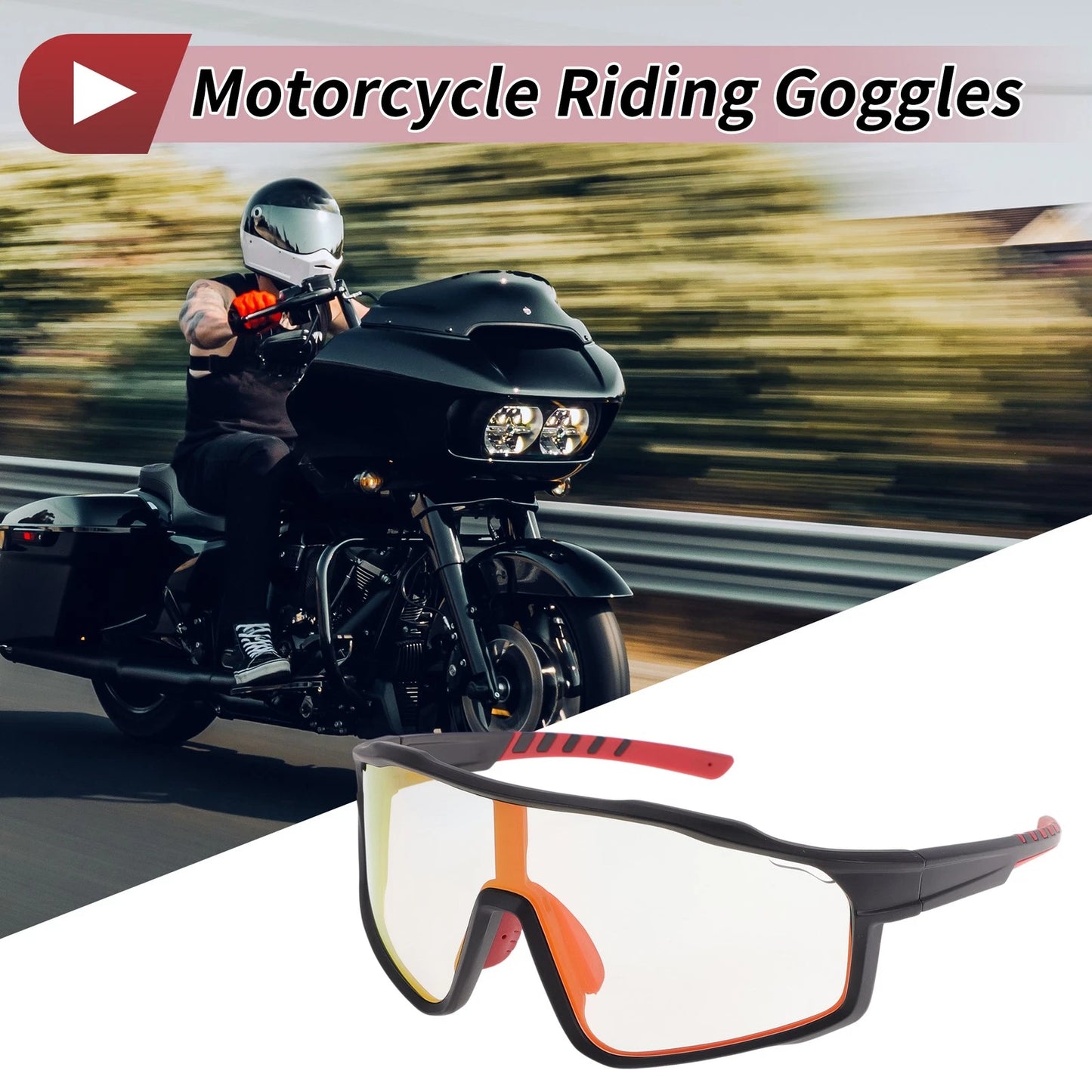Motorcycle Riding Goggles Red Lens Black Red Frame Tri-Acetyl Cellulos PC