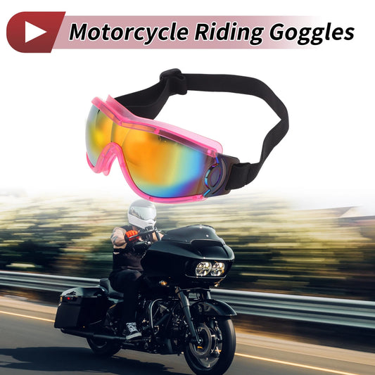 Motorcycle Riding Goggles Red Lens Pink Frame PC PU Cycling Sunglasses
