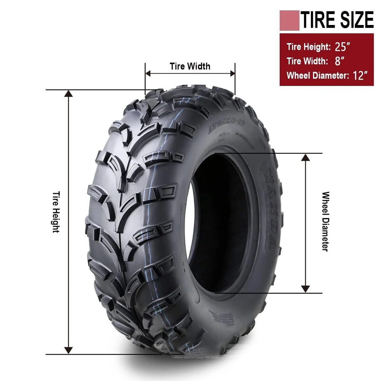 25x8-12 WANDA Front ATV UTV Tire 6 Ply for Quad Buggy Go Kart