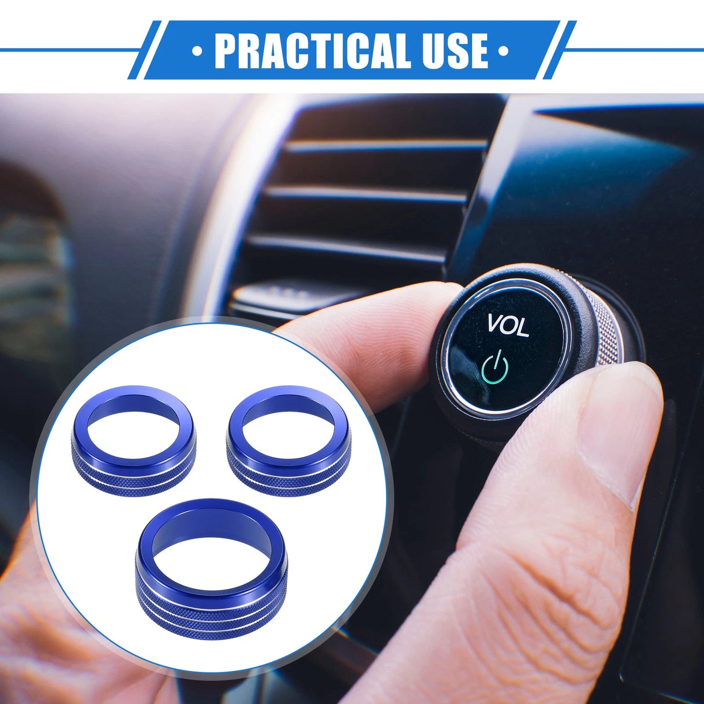 3 x Car AC Audio Tune Switch Knob Covers for Dodge Dart (2012-2018) Blue