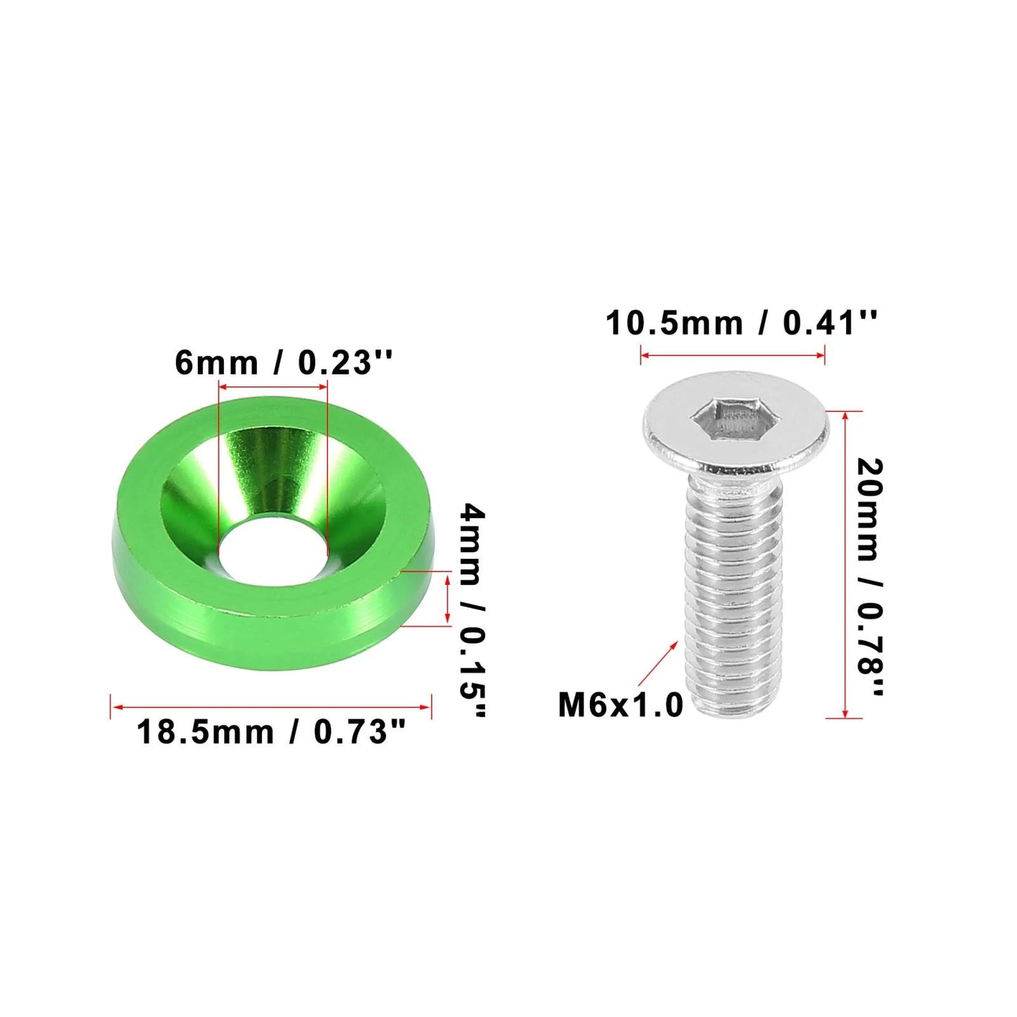 20 Pcs M6 Fender Bumper Washer Bolt Engine Bay Fastener for Car Motorcycle