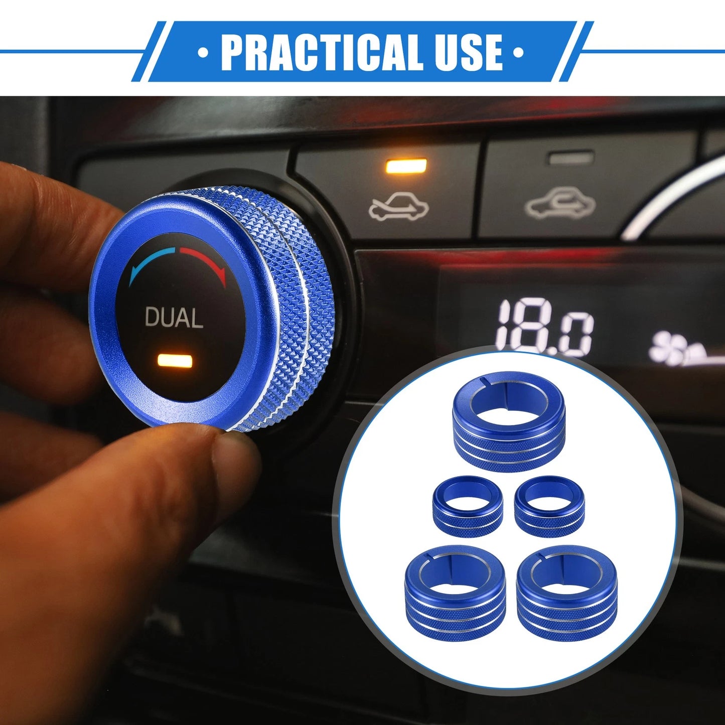 5 x AC Climate Control Knob Rings for Toyota 4Runner (2010-2022) Blue