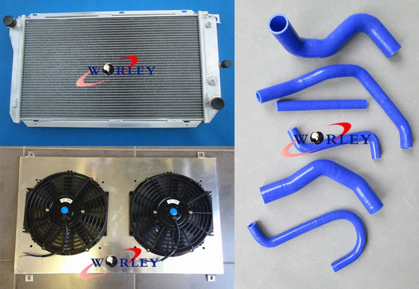 Aluminum Radiator & Shroud & Blue Hose & Fan for Falcon EF EL 4.0L (1994-1998)