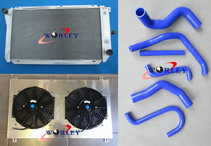 Aluminum Radiator & Shroud & Blue Hose & Fan for Falcon EF EL 4.0L (1994-1998)