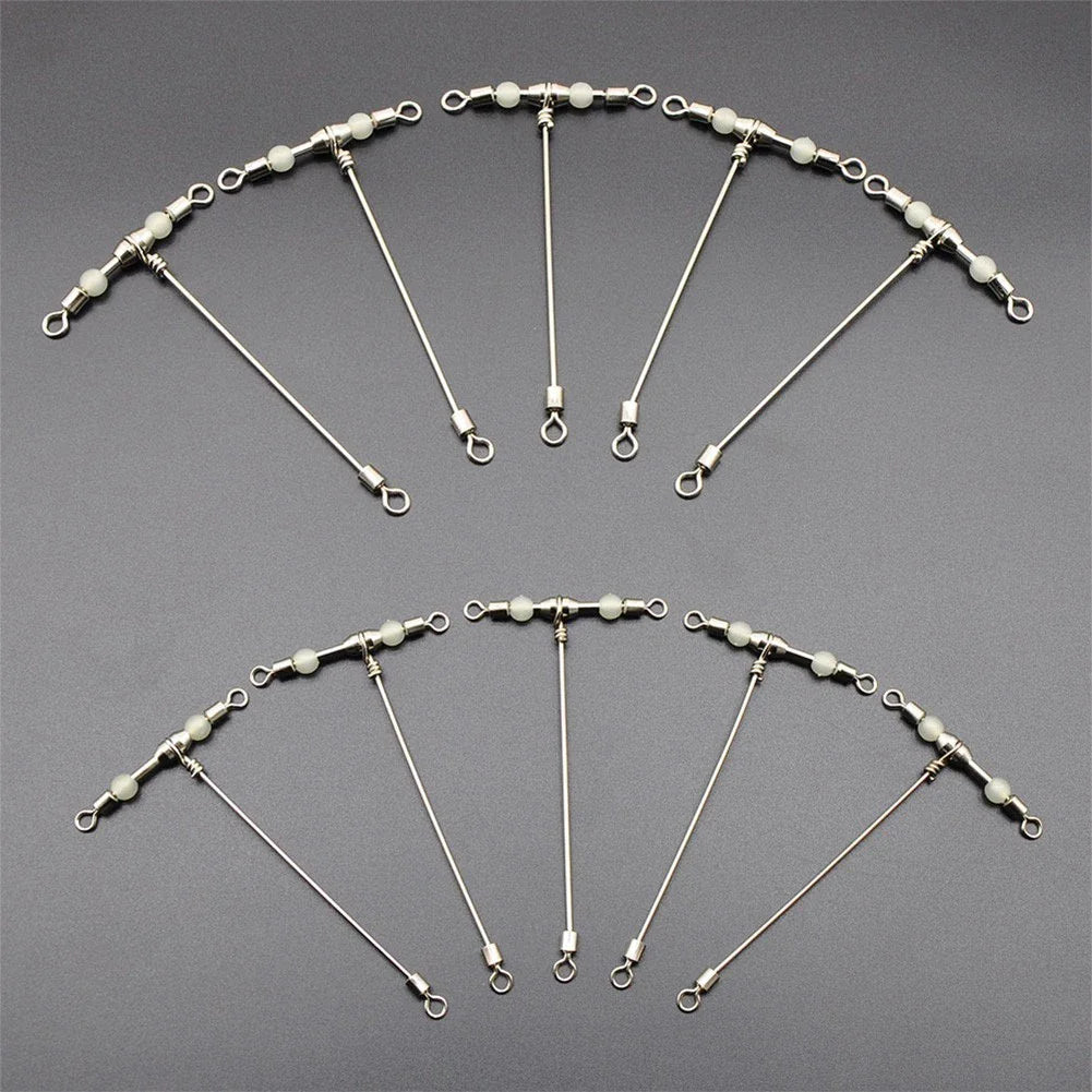 Boat Fishing Swivels 10pcs T-Shape Rolling Connector with Glow Beads for Catfish