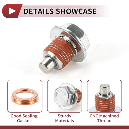 Metal Oil Drain Plug Set for Nissan Infiniti (1102601M02) Red Silver Tone