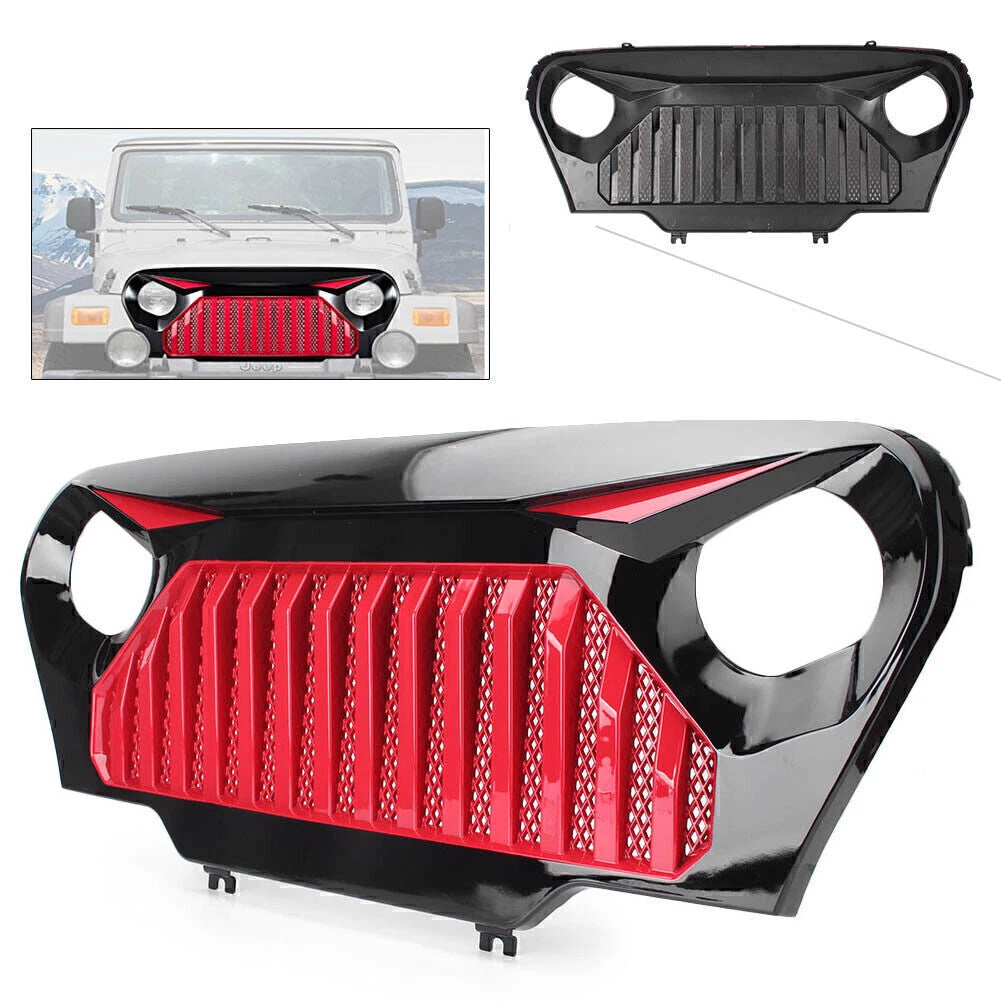 Front Mesh Grille for 1997-2006 Jeep Wrangler TJ - Black Red