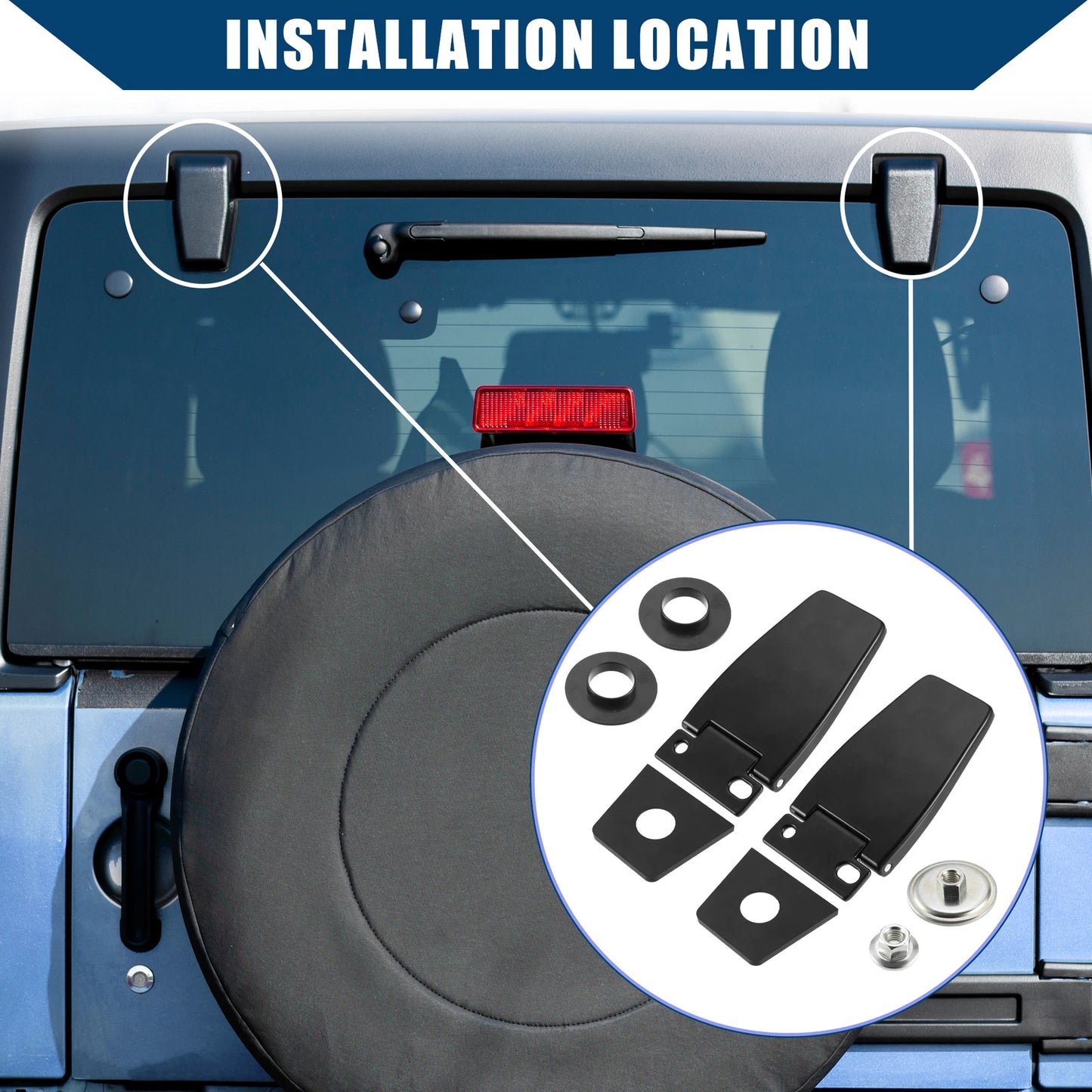 Rear Liftgate Glass Hinge for Jeep Wrangler (2011-2018) - 2 x Black