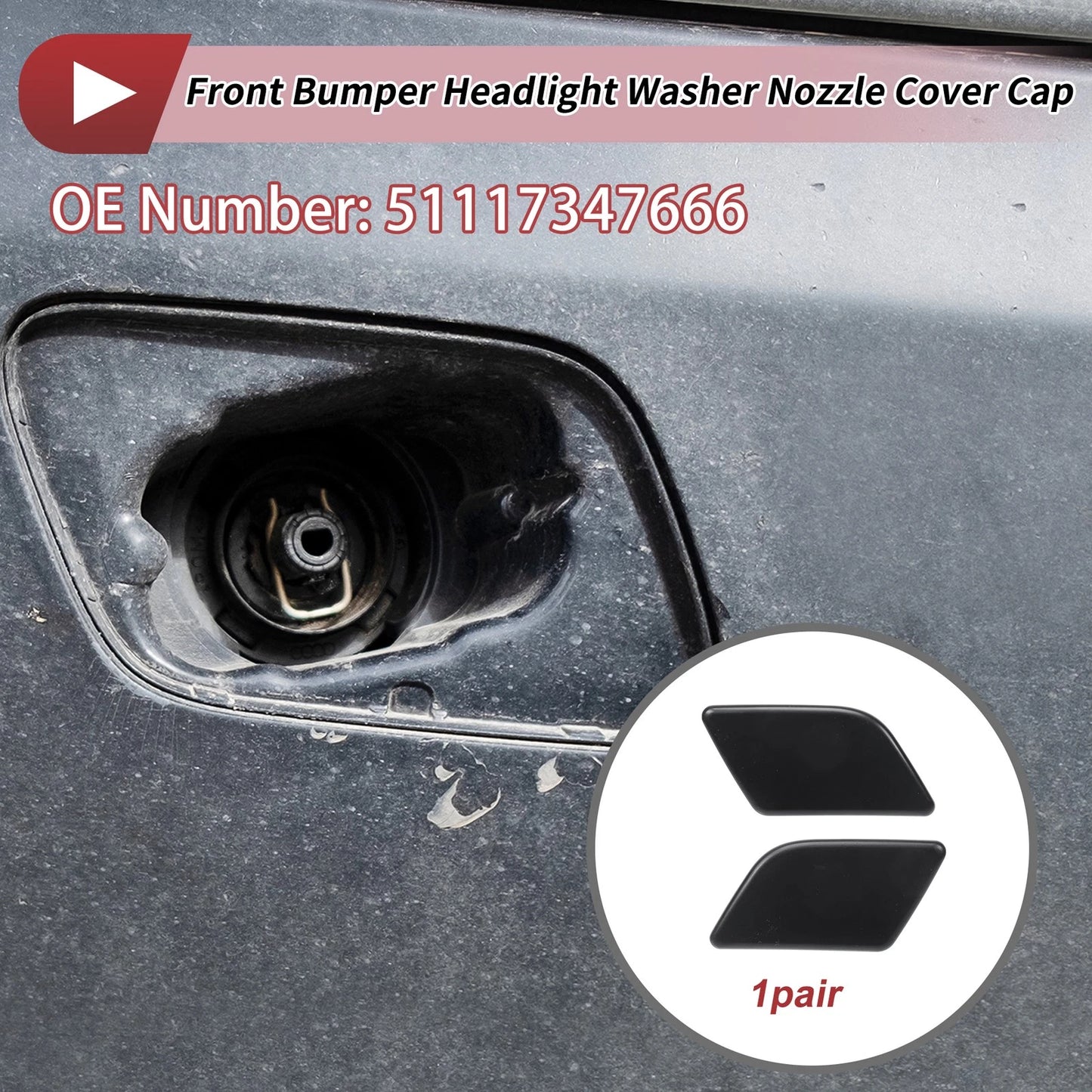 Pair Front Left & Right Washer Nozzle Cover Caps for BMW X1 Unpainted