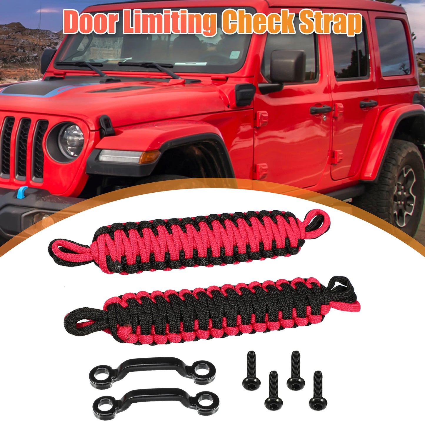 Car Door Limiting Straps Set for Jeep Wrangler JK JL (2018-2023) Black Red