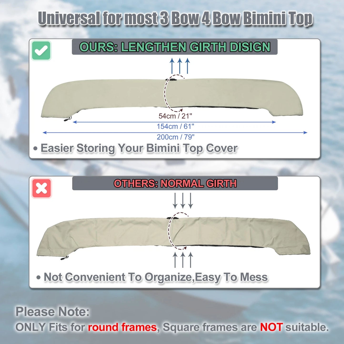 Boat Bimini Top Boot Beige 73-78 Width for 3 Bow 4 Bow