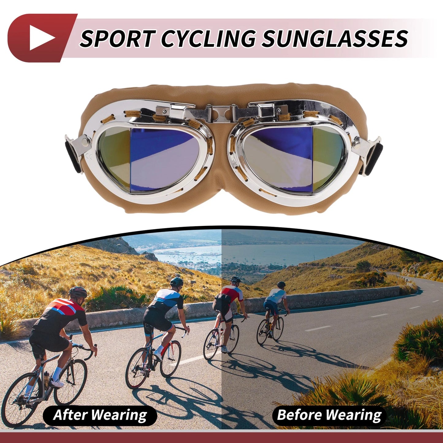 1 x Motorcycle Riding Goggles Colorful Lens Brown Frame PC PU Sponge