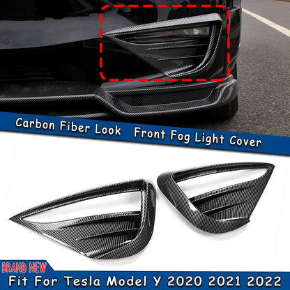 2 x Front Fog Light Covers for Tesla Model Y (2020-2024) Carbon Look