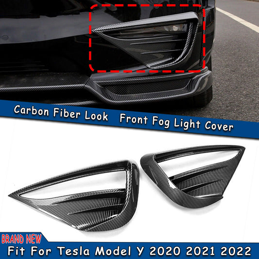 2 x Front Fog Light Covers for Tesla Model Y (2020-2024) Carbon Look