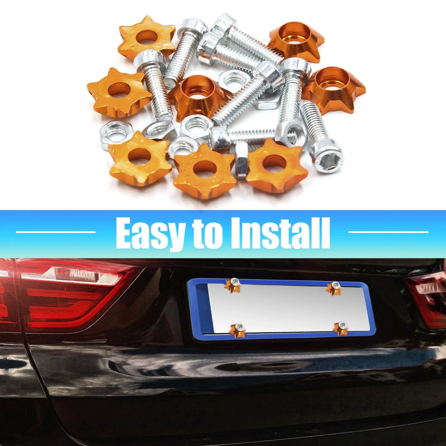 8pcs Orange Star Shaped Decorative License Plate Bolt Screw for Car Motorcycle