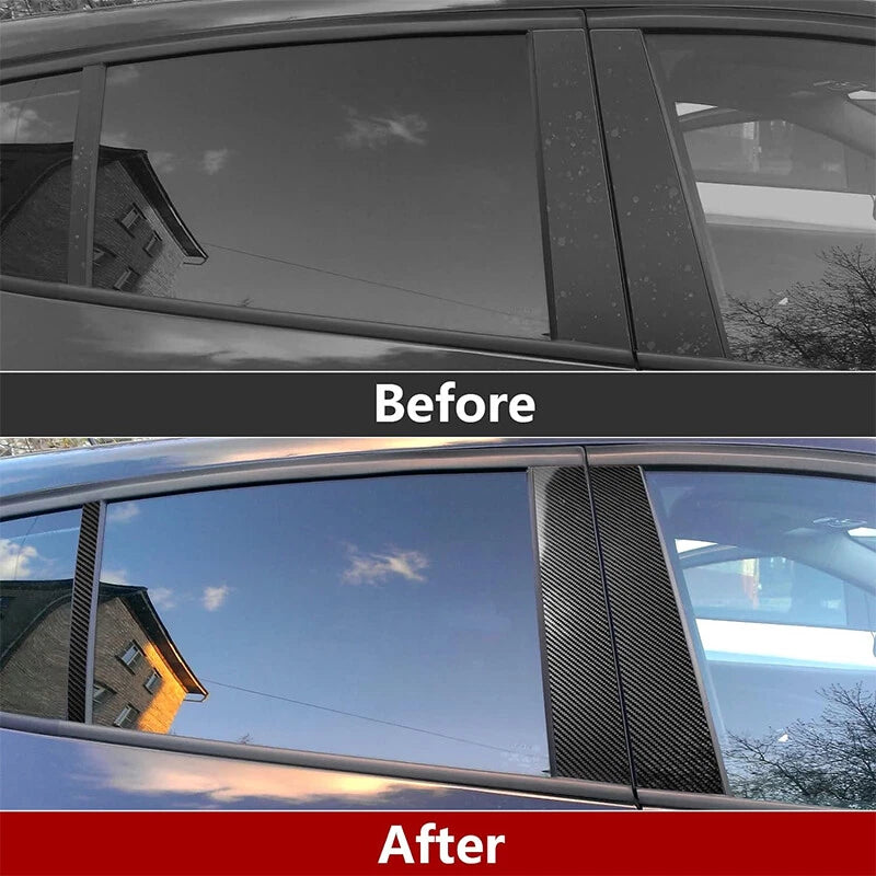 6pc Carbon Fiber Door Trim Pillar Posts Decal for BMW E90 3-Series (2005-2012)
