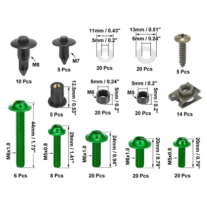 195pcs Motorcycle Fairing Body Bolts Fastener Green for Kawasaki Suzuki
