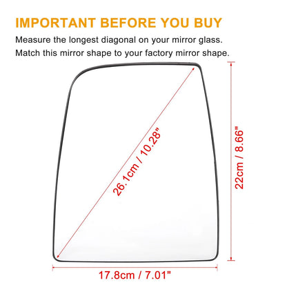 Driver Side Mirror Glass w/ Backing Plate for Ford Transit (2015-2020)