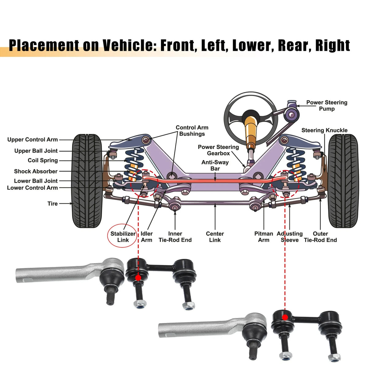8pcs Front Lower Rear Ball Joints Sway Bar Links Tie Rods for Subaru Forester (2003-2018)
