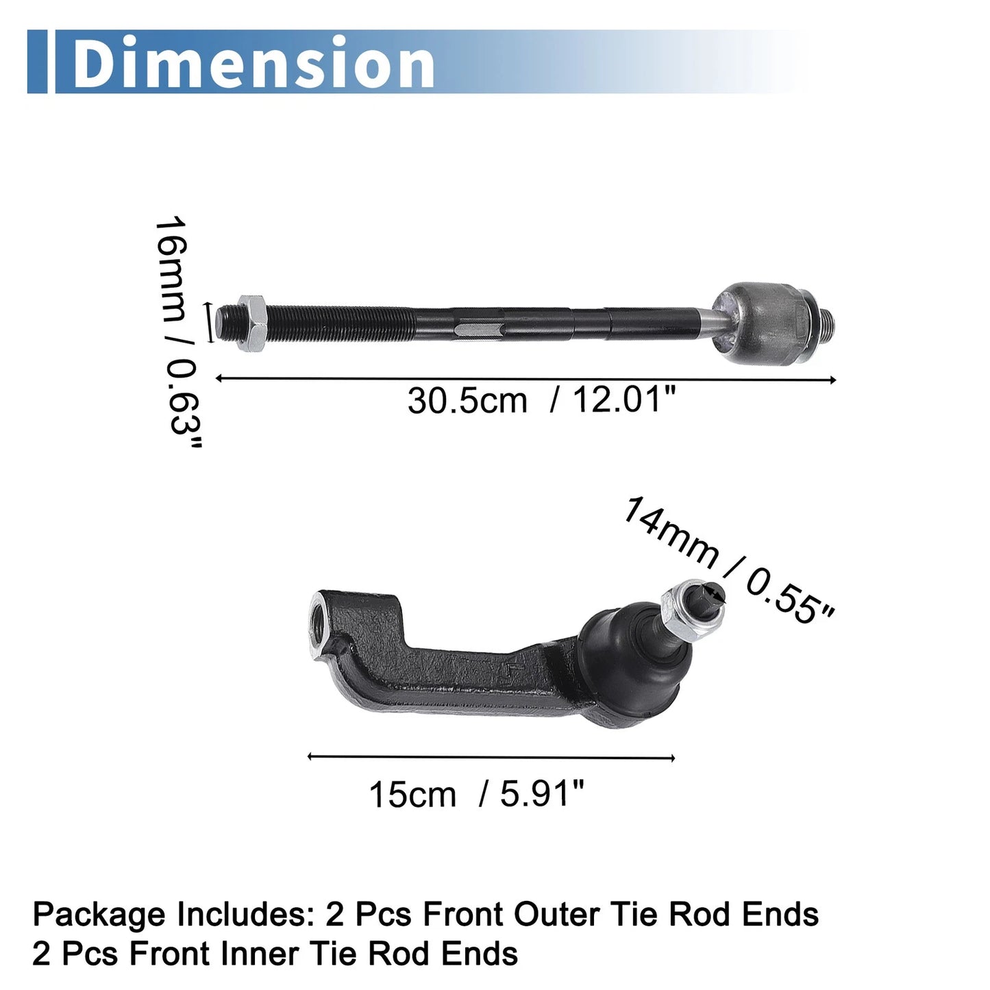 6 x Front Inner Outer Tie Rod End Links Kit for Jeep Dodge