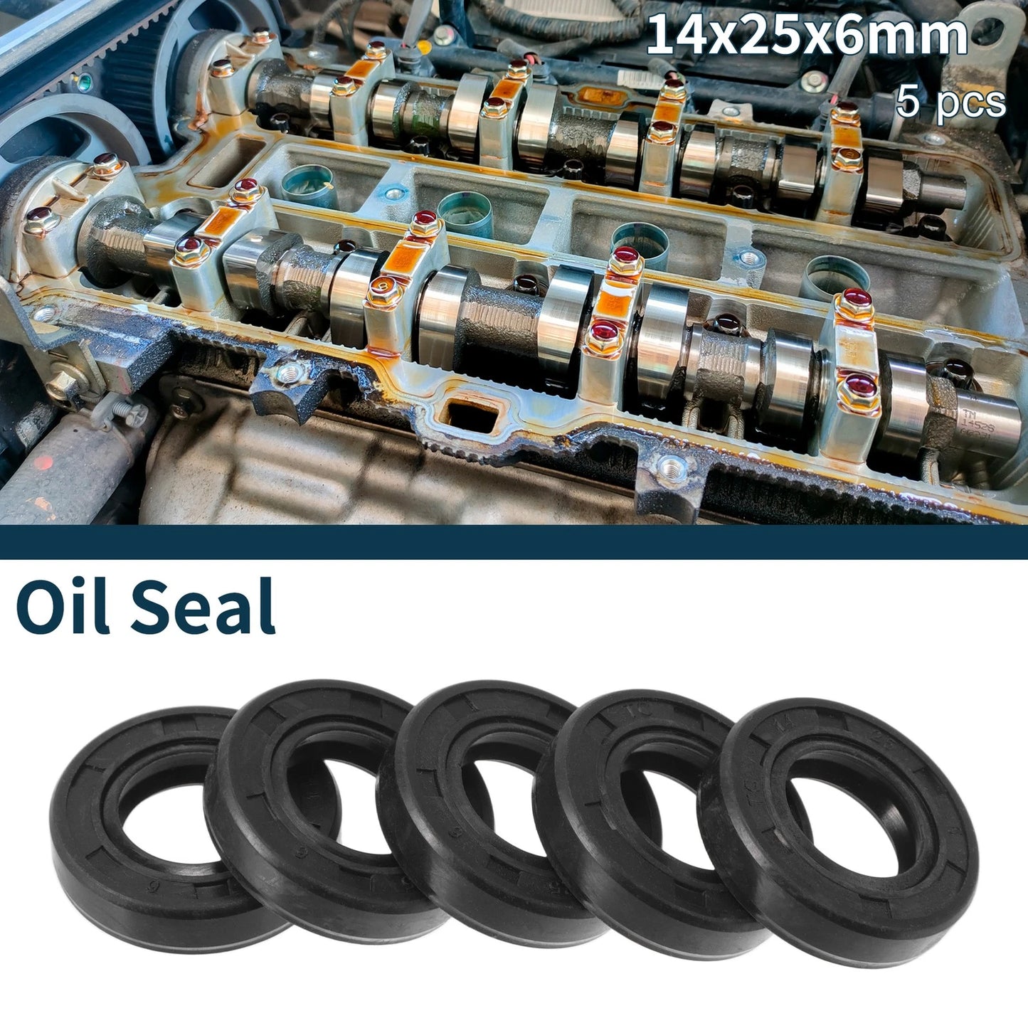 Oil Seal 14x25x6mm Black 5Pcs Rotary Shaft Seal
