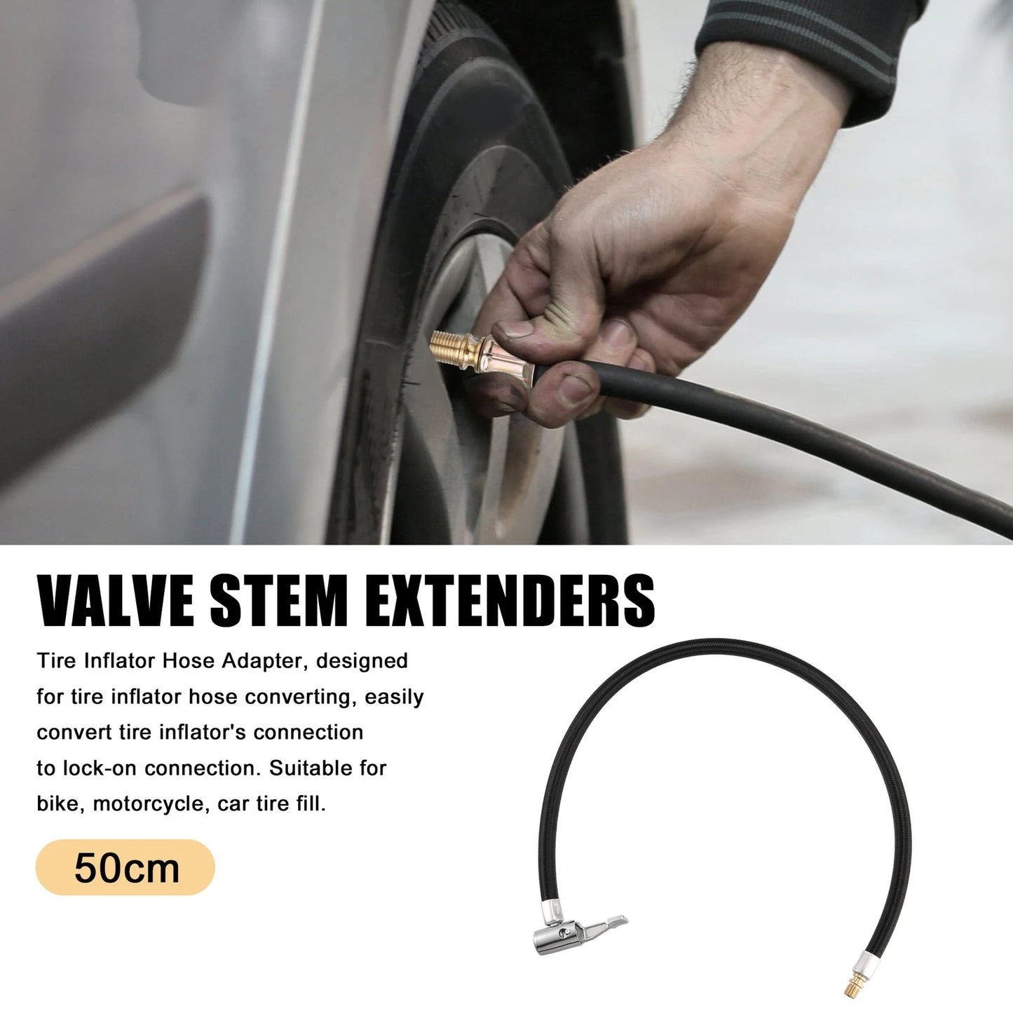 50cm 20" Valve Stem Extension Hose Inflator for Motorcycle Bicycle